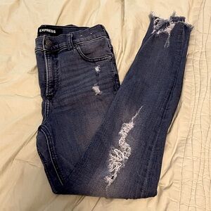Express Denim Perfect Ankle High Rise Distressed Jeans